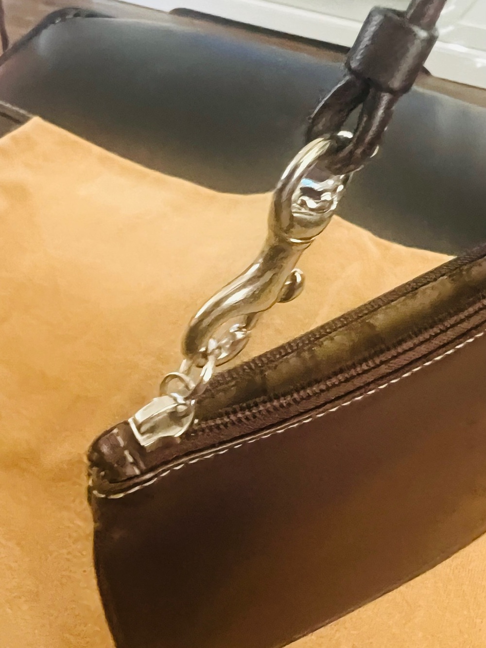 Coach Dark Brown Leather Wristlet with Silver Hardware - Picture 6 of 7